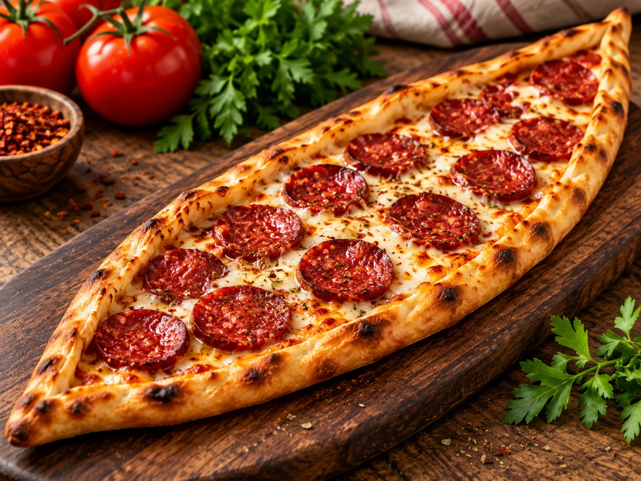 Sucuk kaşarlı pide